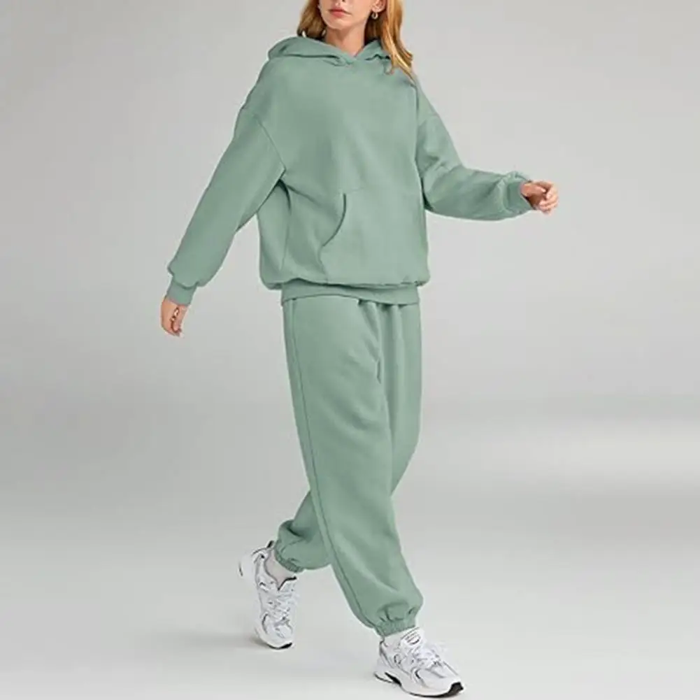 Women's Tracksuit Suit Winter Fashion Warm Hoodie Sweatshirts Two Pieces Oversized Solid Casual Hoody Pullovers Long Pant Sets