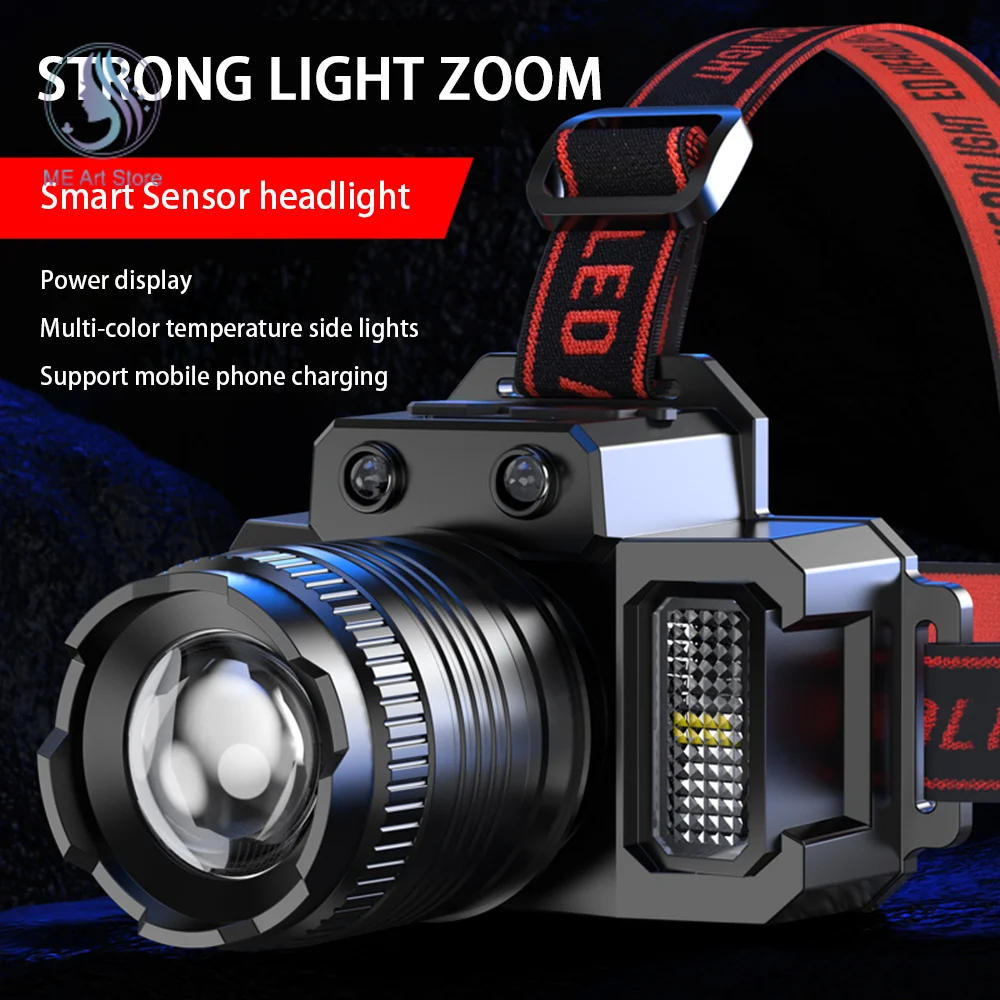 

Outdoor Induction Headlamp High Bright Waterproof Headlight Rechargeable Headlamp with Ajustable Angle for Camping Fishingi