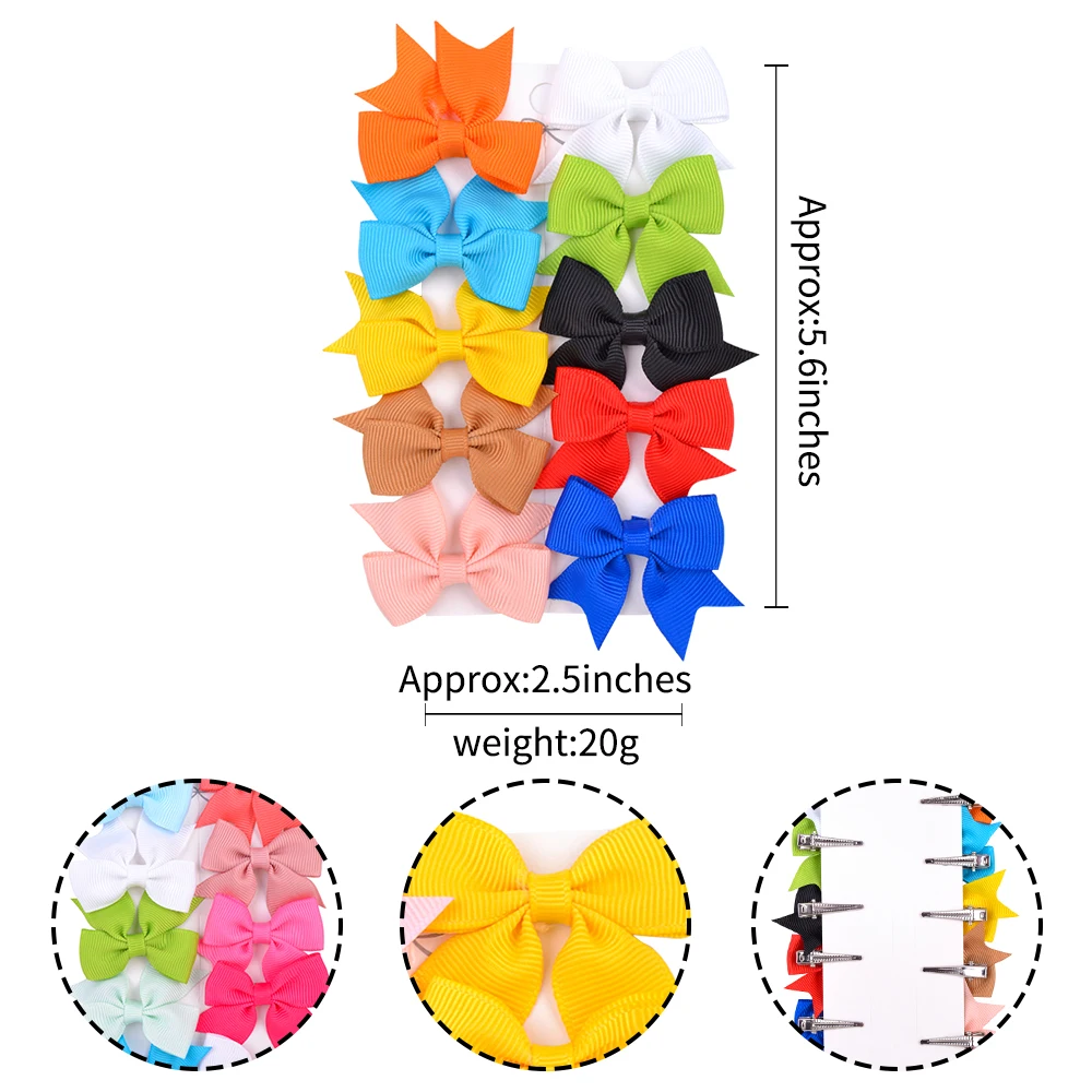 10PCS/SET  Grosgrain Ribbon MiNi Hair Bows with Clip for Girls Hairpins Boutique Barrettes Headwear Cute Kids Hair Accessories