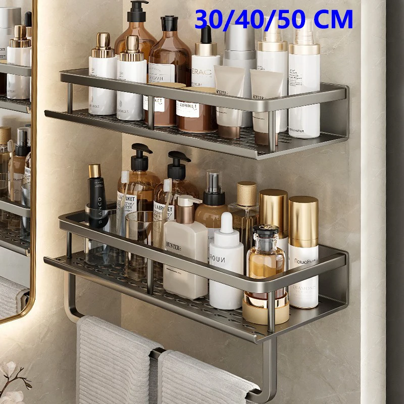 Bathroom accessories shelf organizer 30-50CM shower storage rack gray wall mounted space aluminum toilet shampoo holder shelves