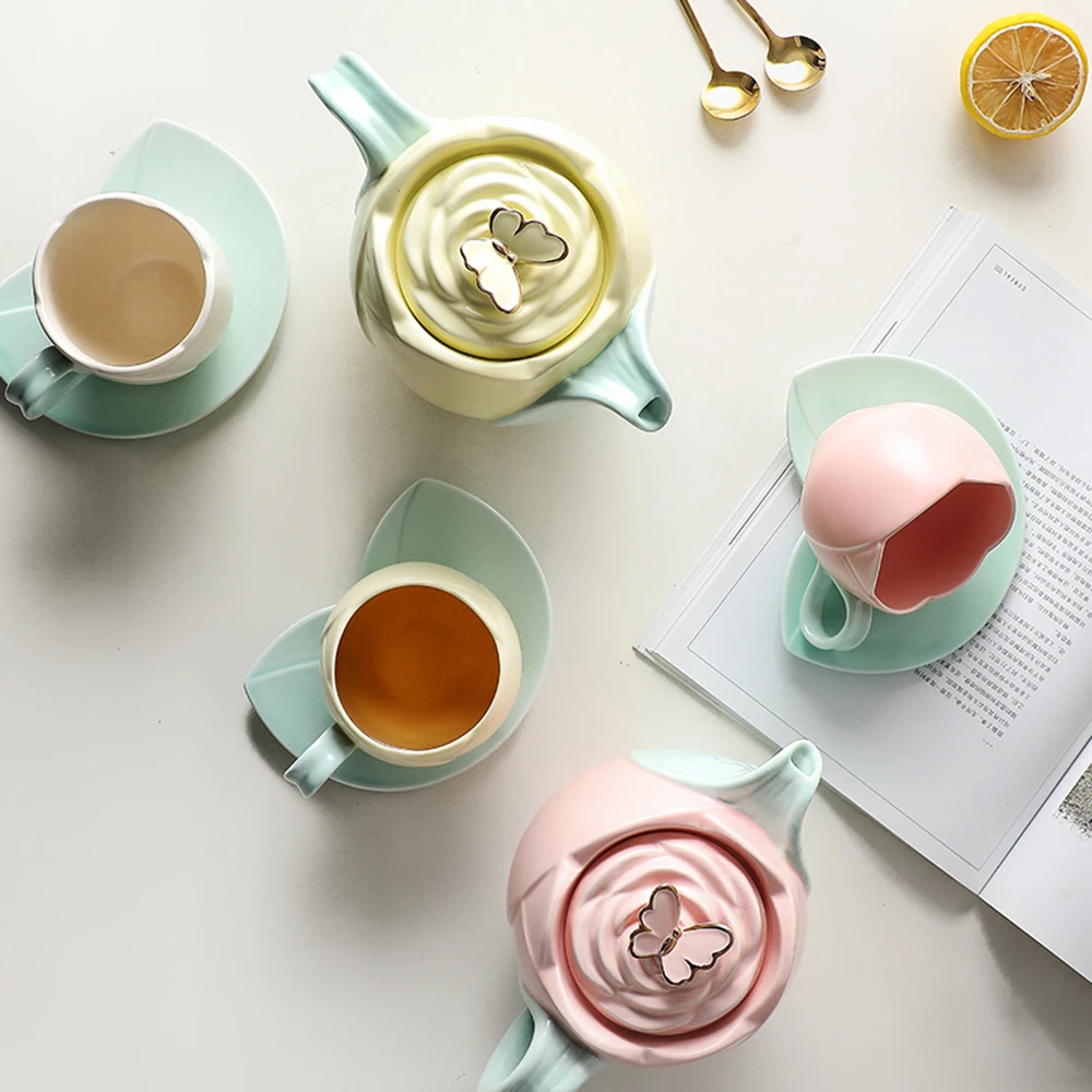 Tulip Luxury Ceramic Coffee Cup Saucer Set with Hand and Dish Milk Tea Cappuccino Tableware 280ml/320ml Birthday Couples Gifts ceramic coffee cup set