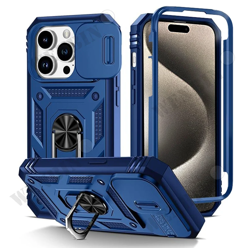 Case For iPhone 15 14 13 12 11 Pro Max Plus Mini XS XR X 8 7 Plus 8 7 SE Heavy Duty with Camera 360 Degree Kickstand Cover