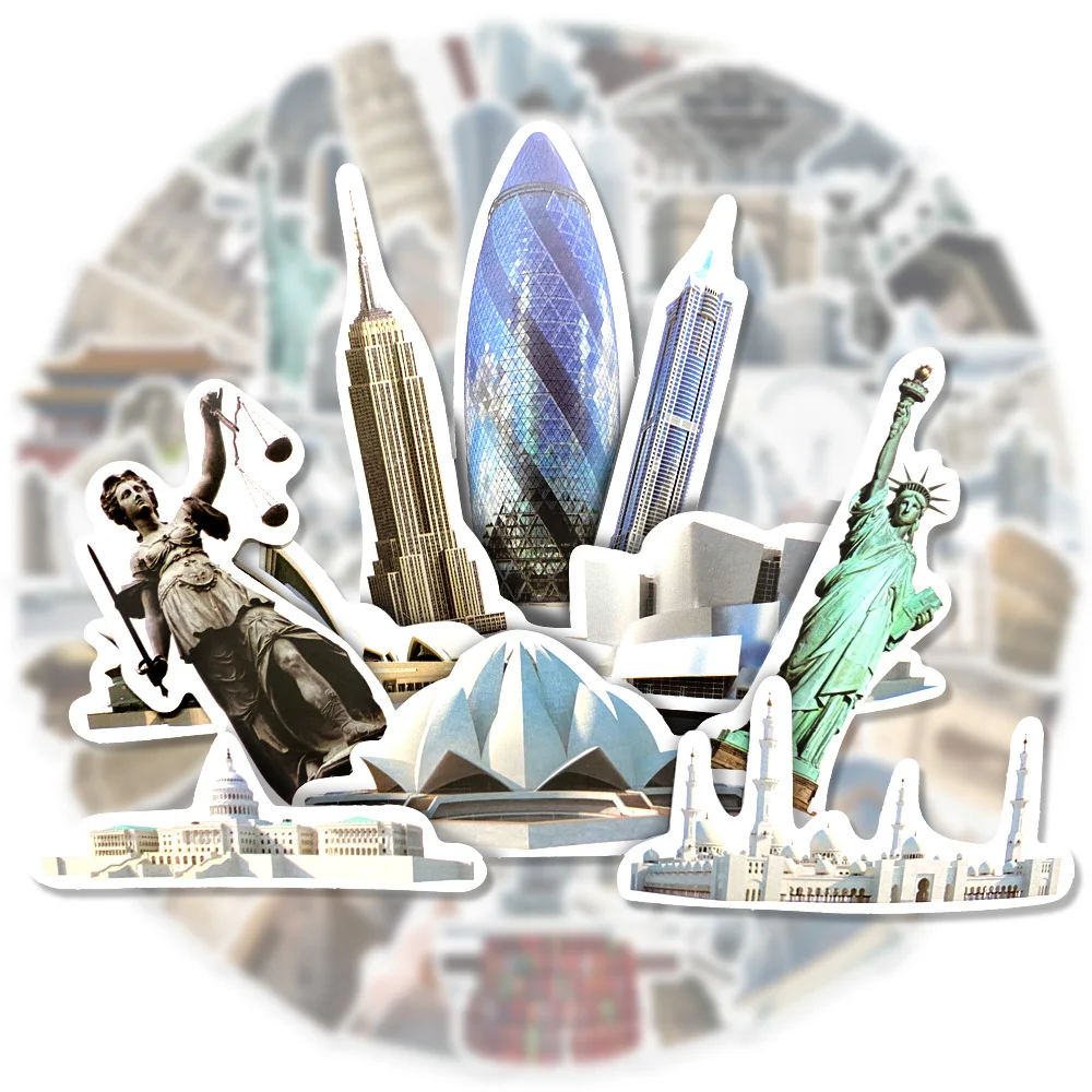 10/35/65Pcs World City Landmarks Stickers Suitcases Laptops Phone Guitar Water Cup Refrigerator Decorative Waterproof Sticker