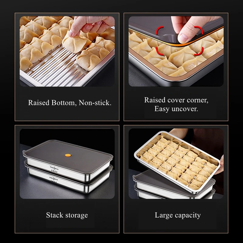 LFGB Certificated 304 Stainless Steel Preservation Tray Air Out Slight Vaccum Fresh Keep Food Box Well Sealed 2600ml Case