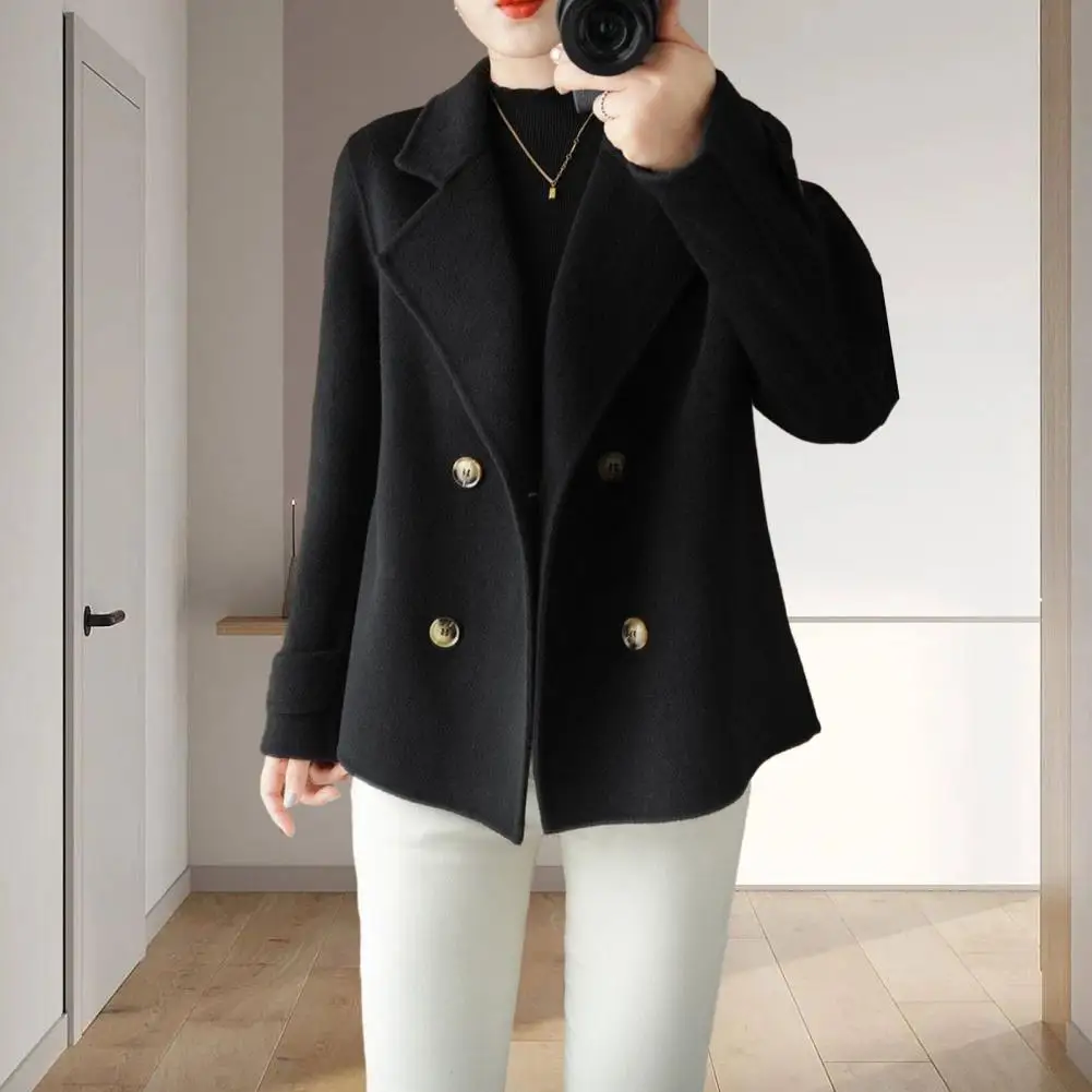 women winter coat loose long style double breasted solid color thick jacket loose long sleeve lapel lady woolen coat with belt Loose Outerwear Double-breasted Woolen Coat for Women Warm Stylish Business Style Jacket for Fall Winter Commute Lady Coat