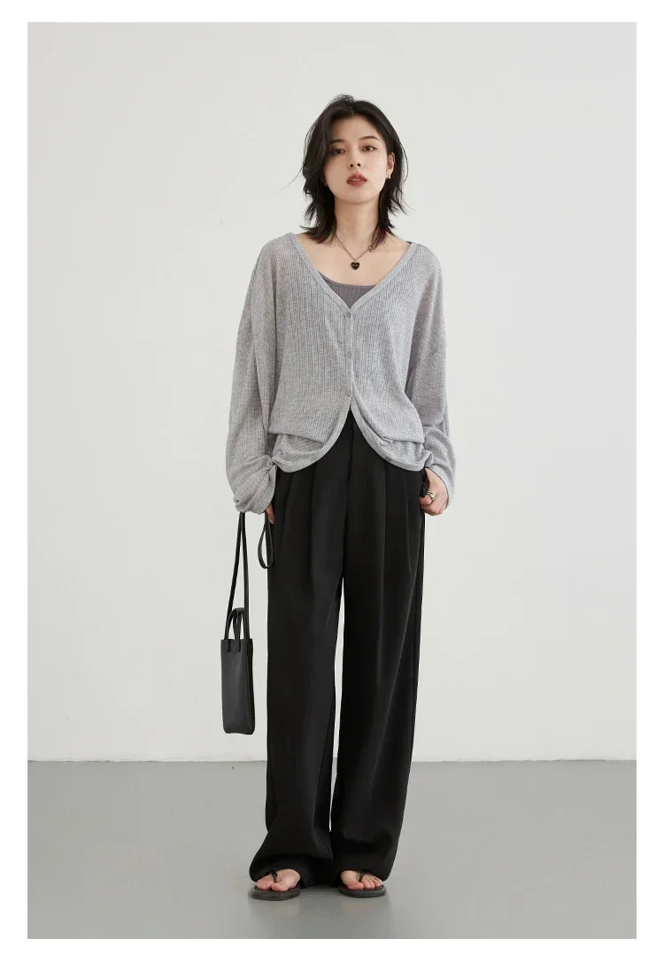 Solid V-neck Shirt Women Spring Single Breasted Chiffon Loose Slim All-match Sun Protection Thin Breathable Fashion Slim Cozy