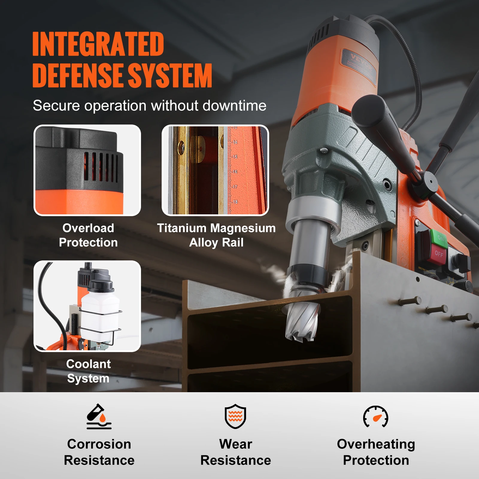VEVOR 1450W Magnetic Drill 2" Boring Diameter 12500/12800N Portable Electric Mag Drill Press 800 RPM Magnetic Drilling Machine 5