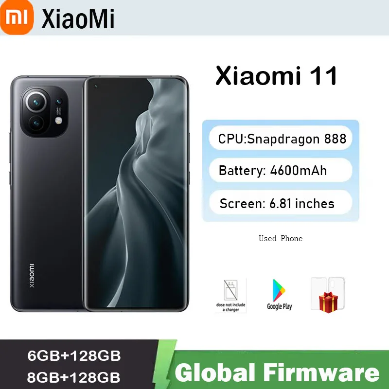 Global firmware Xiaomi 11 5G smartphone 6.81 inches Snapdragon 888 4500mAh 108mp 3200x1440 used phone