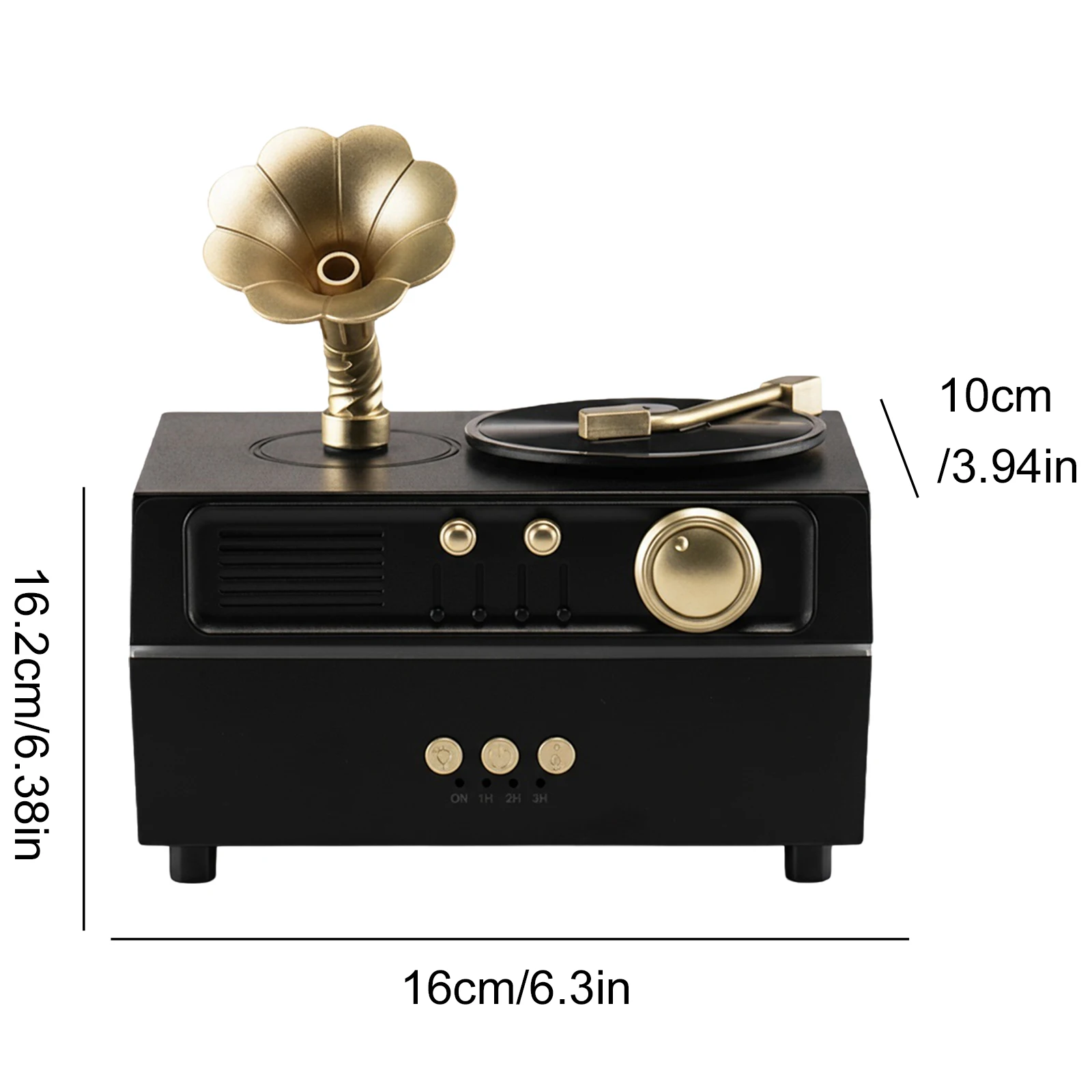 레트로 레코드 플레이어 에센셜 오일 디퓨저 BT 쿨 미스트 가습기 USB 충전 타이머 포함, 방, 사무실 및 체육관에 적합