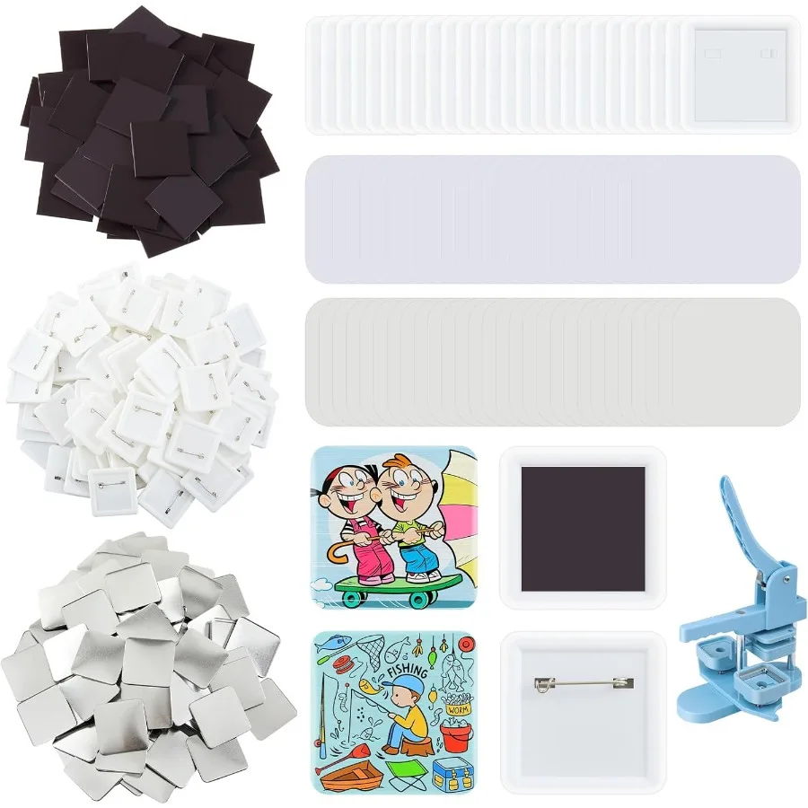 100 Sets Square Button Parts with Magnet and Pin Supplies