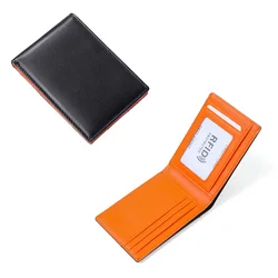RFID Blocking Men's Genuine Leather Slim Wallet - Anti - Theft Ultra Thin Credit Card Holder (Orange)