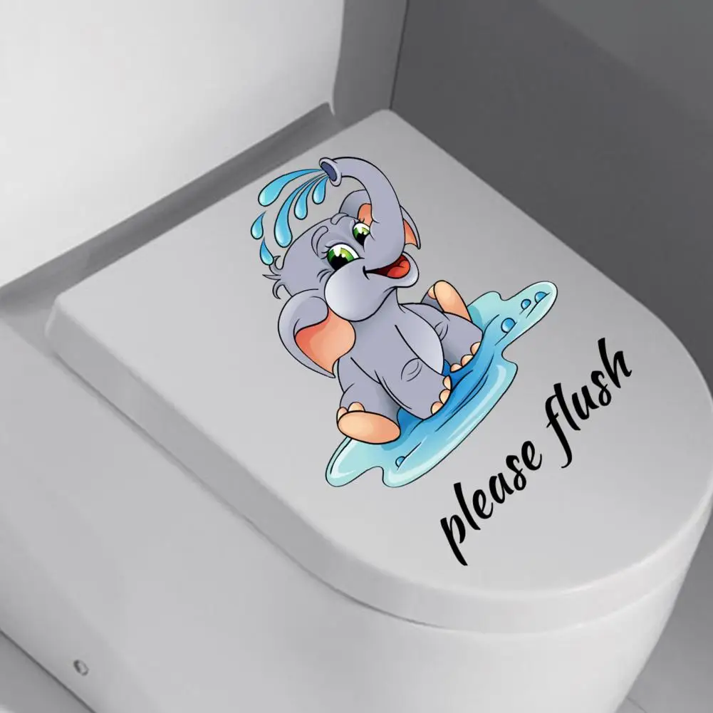 Toilet Sticker Cartoon Elephant Pattern Wall Tile Sticker Decal Self-adhesive Waterproof Bathroom Toilet Wall Decal Home Decor
