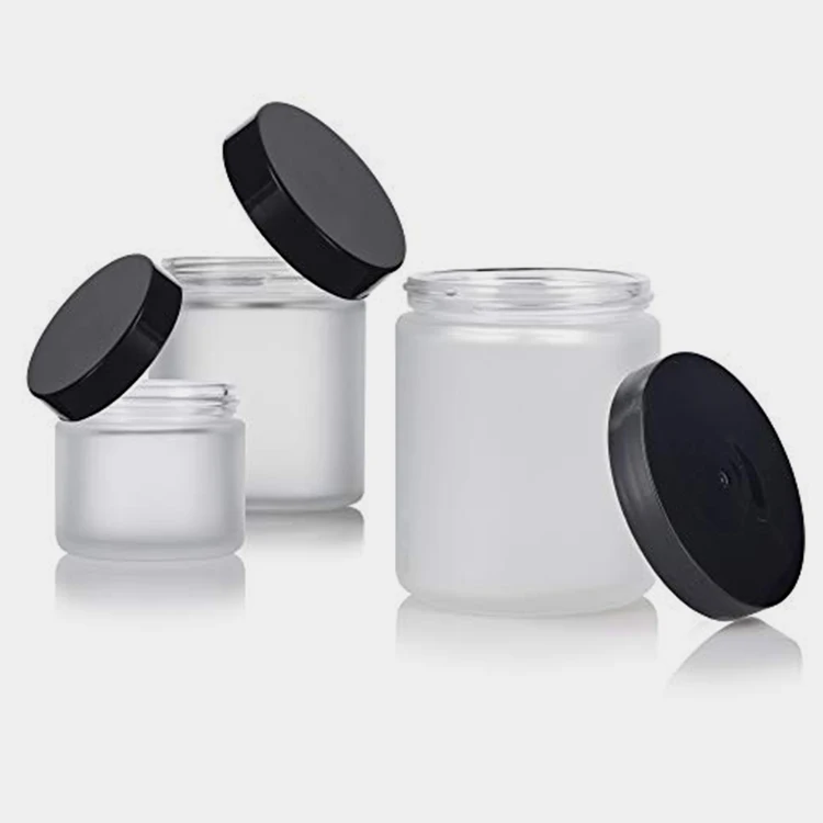 Wholesale 2oz 4oz 8oz Frosted Glass Straight Sided Jar with Silver/Black/Gold Screw Lid for Candle Jar Food Storage Clear Jar 4
