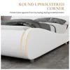 King Size Upholstered Bed Frame,Deluxe Low Profile Sleigh Bed with Faux Leather Ergonomics Headboard,White  No Box Spring Needed 4
