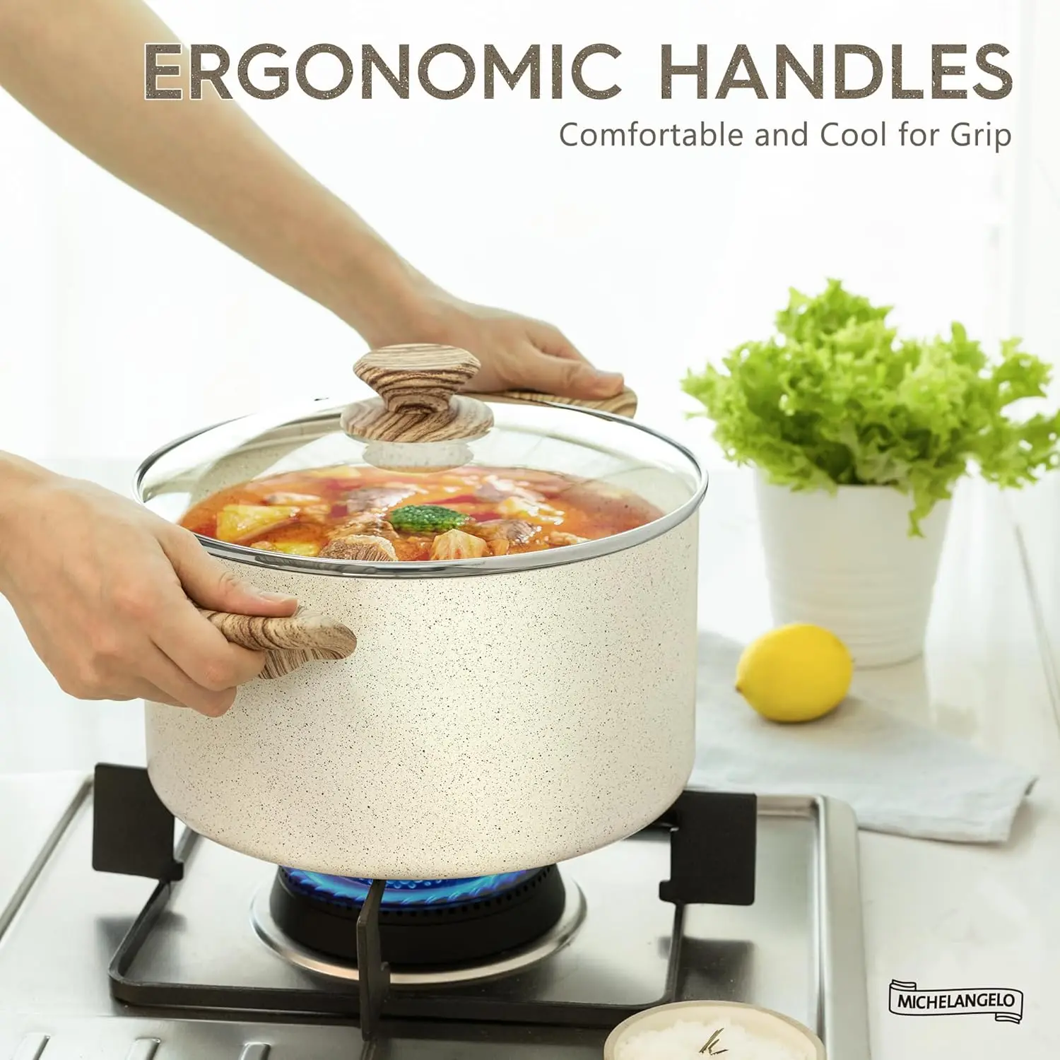 MICHELANGELO 6QT Granite Coating Stockpot with Lid, Non-Toxic Cooking Pot with Anti-Scalding Handle, Suitable for All Stoves 3