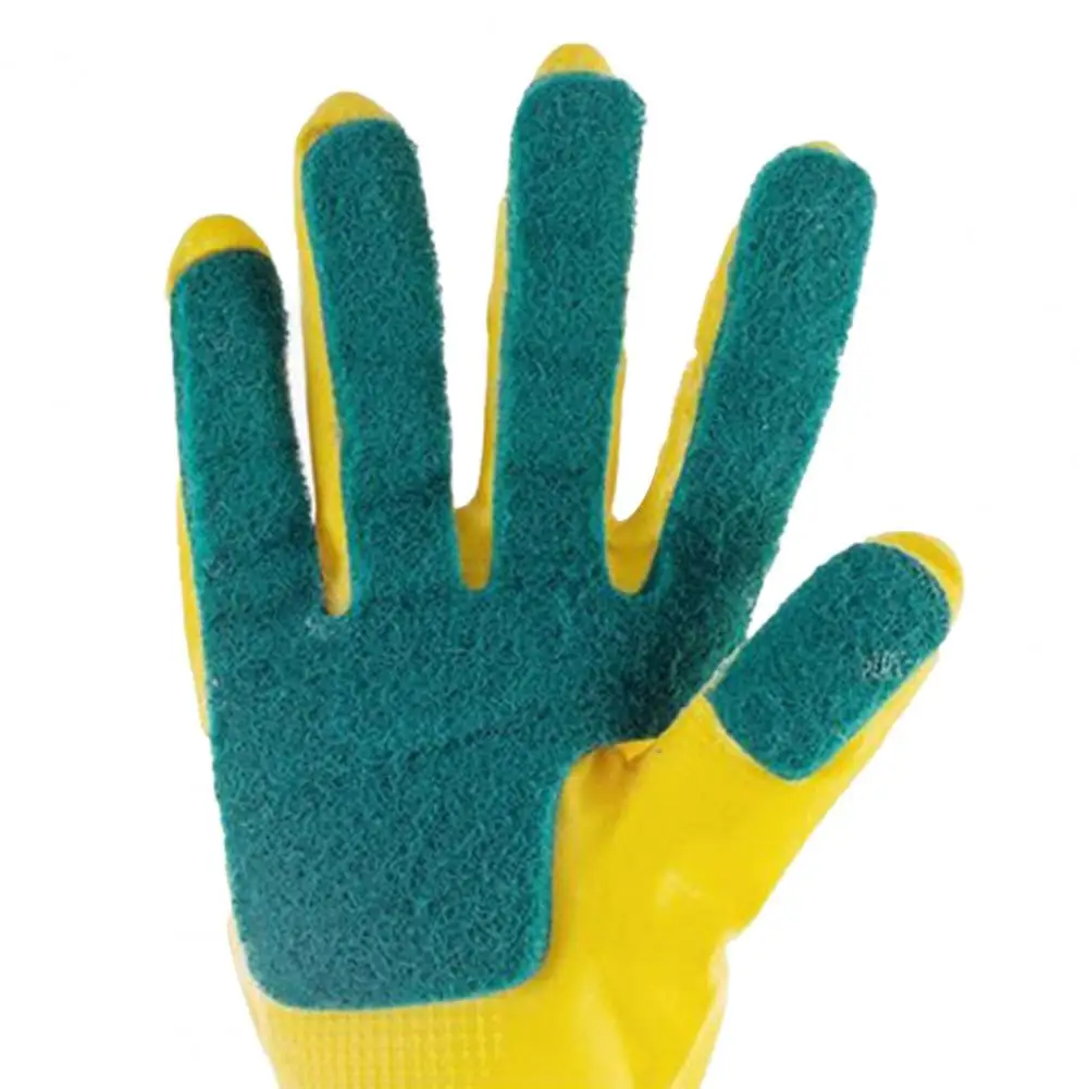 Dishwashing Cleaning Gloves 1 Pair Rubber Latex Material Scouring Pad Non-Slip Long Kitchen Bathroom