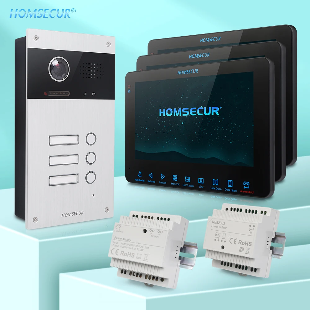

HOMSECUR 800TVLine 2 Wire 7” Video Doorbell Intercom Entry System Flush Mount Camera 170° IP65 Auto Record Snapshot for 3 Flats