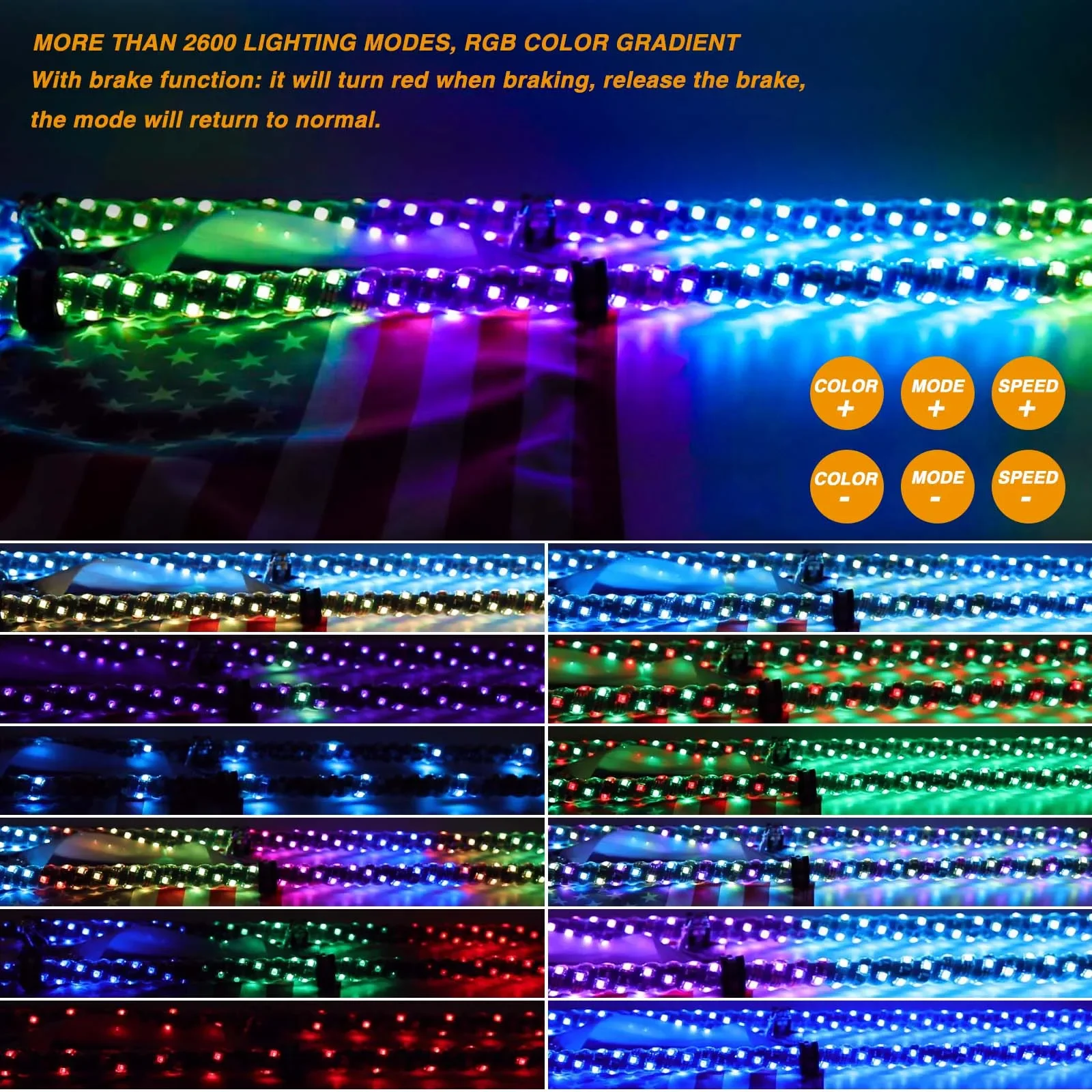 1/2PCS 3FT Bluetooth and Remote Control Colorful Spiral LED Whip Lights Lighted Antenna Whips for ATV Polaris RZR Flagpole Lamp