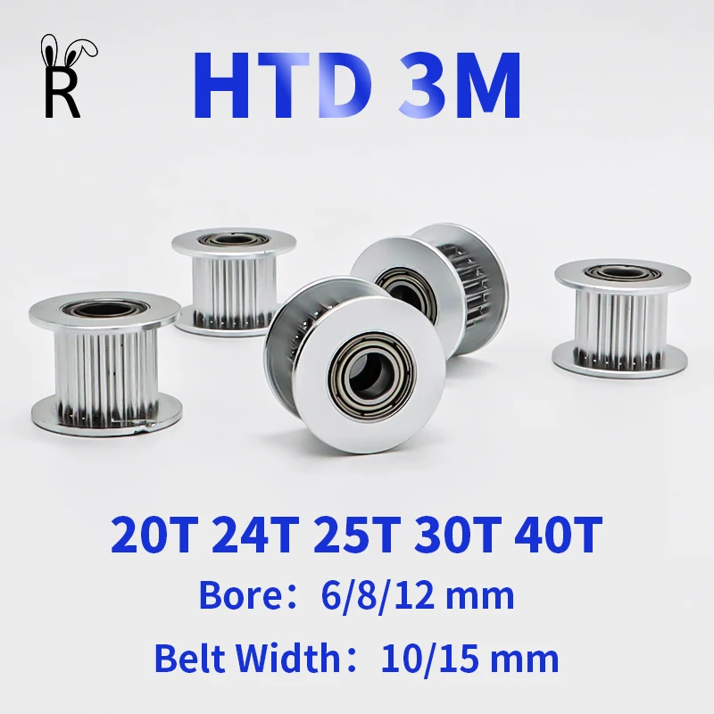 HTD 3M Timing Idler Pulley 20/24/25/30/40Teeth Bore 6/8/12mm Belt Width 10/15mm Synchronous Wheel 3M20T Bearing Tensioning Idler