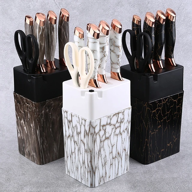 7pcs Kitchen Knife Sets with Grindstone Forged Chef Knife Marble Textured  Handle Gift Sets Tool Holder with Knife Sharpener - AliExpress