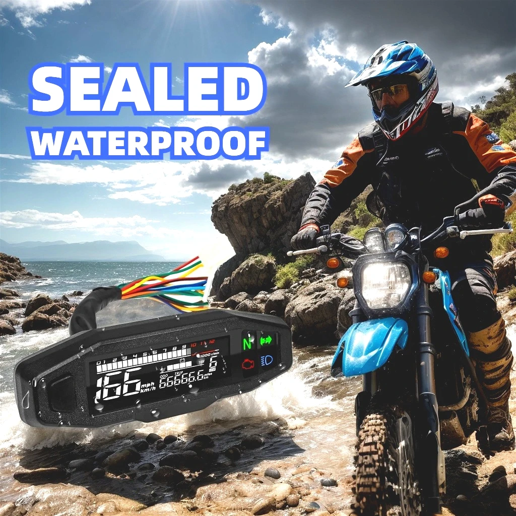 Motorcycle Speedometer Digital Dashboard 12000 RPM Tachometer Speedometer with ODO/TRIP & Turn Signal Indicator Universal LCD Panel