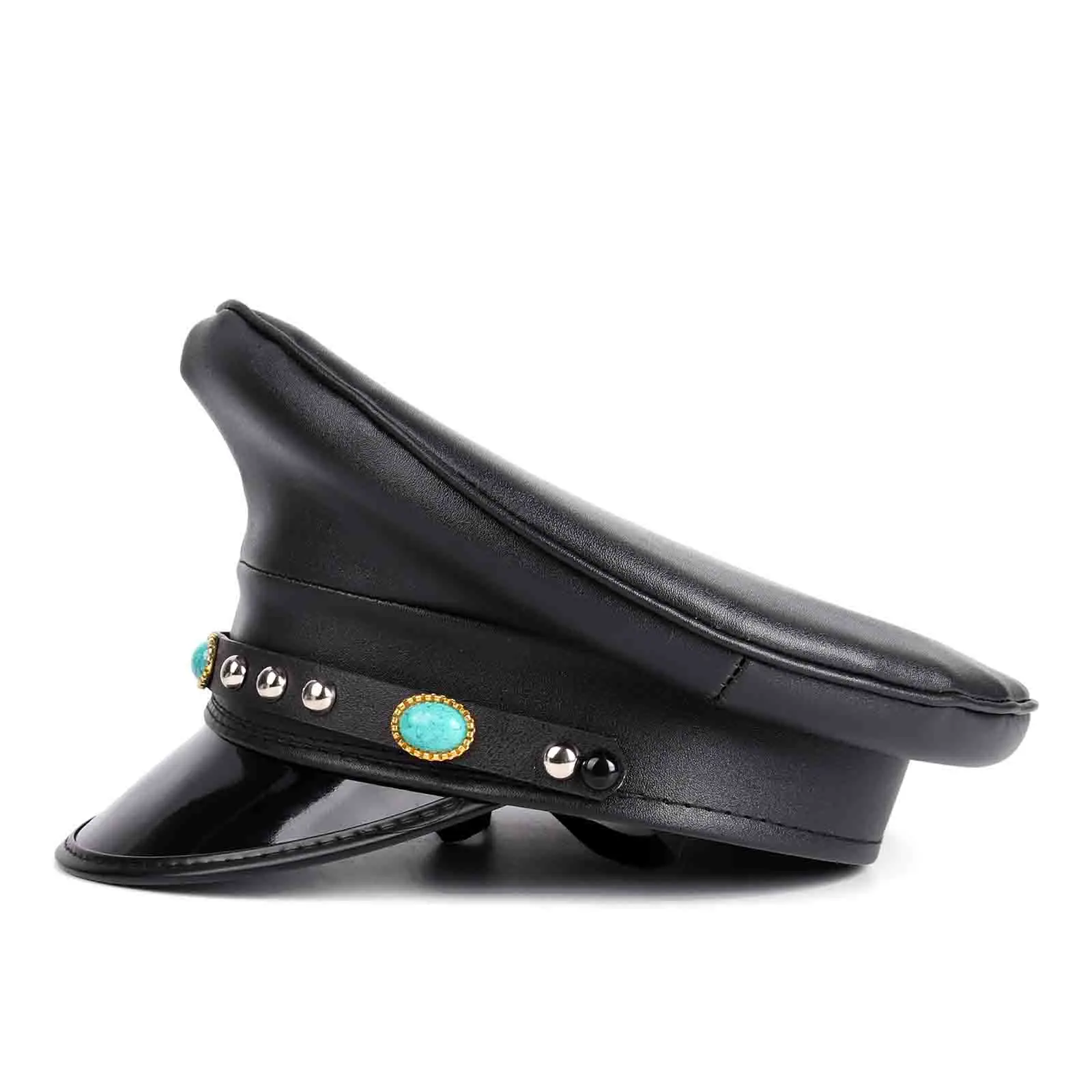 100% Leather Military Hat Men Women Punk Black Army Hat