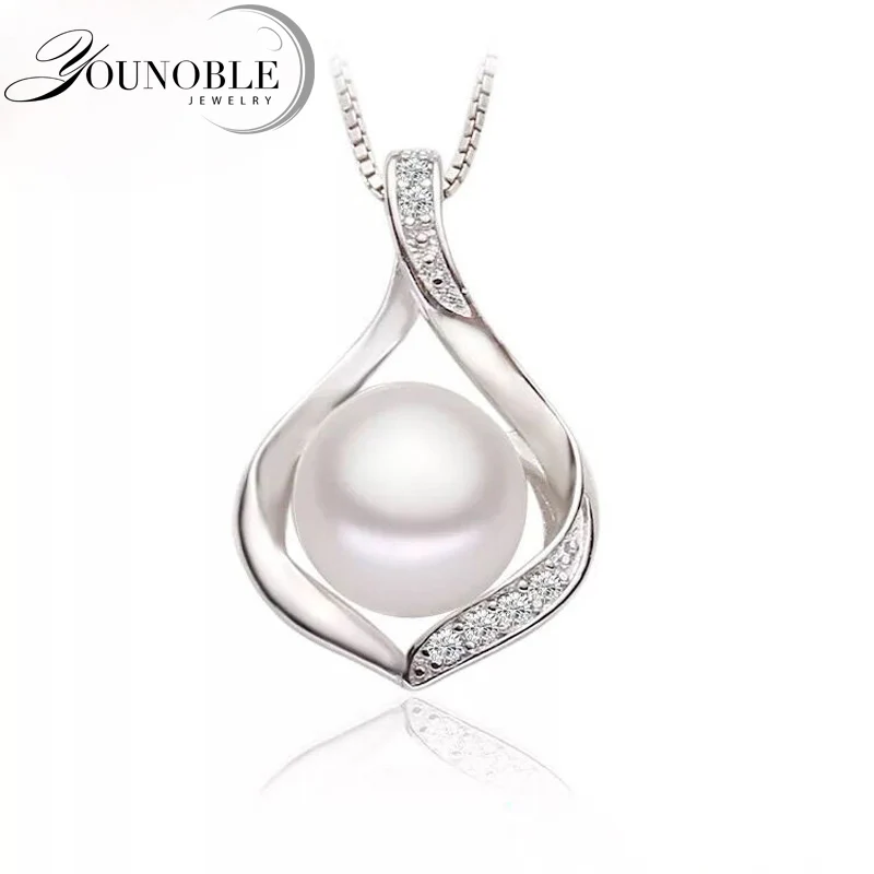 Real Natural Freshwater Pearl Pendant Jewelry Woman 925 Silver Pearl Pendant On The Neck Wife Mother Birthday Gift White Black pendant necklace,silver pendant