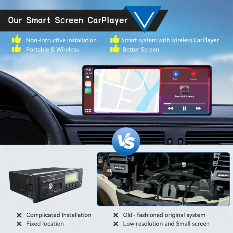 NEW-유니버설 10.26인치 차량용 라디오, IOS 안드로이드 카메라용 무선 Carplay 지원, 1080P HD 터치 스크린 멀티미디어 플레이어 AUX/