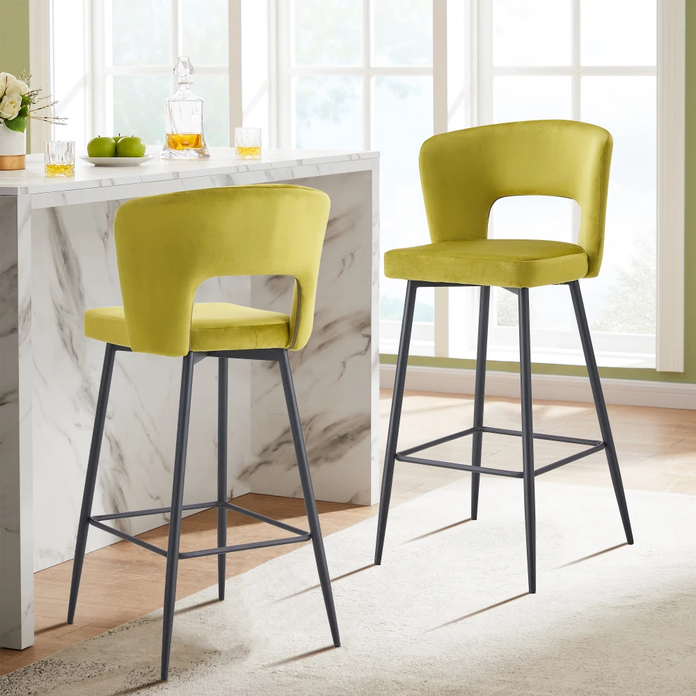 

SET OF 2 Cloth armless Yellow Fashion fabric stool, Counter Height Modern Velvet backrest Fabric bar chairs,Bar Stool Ch