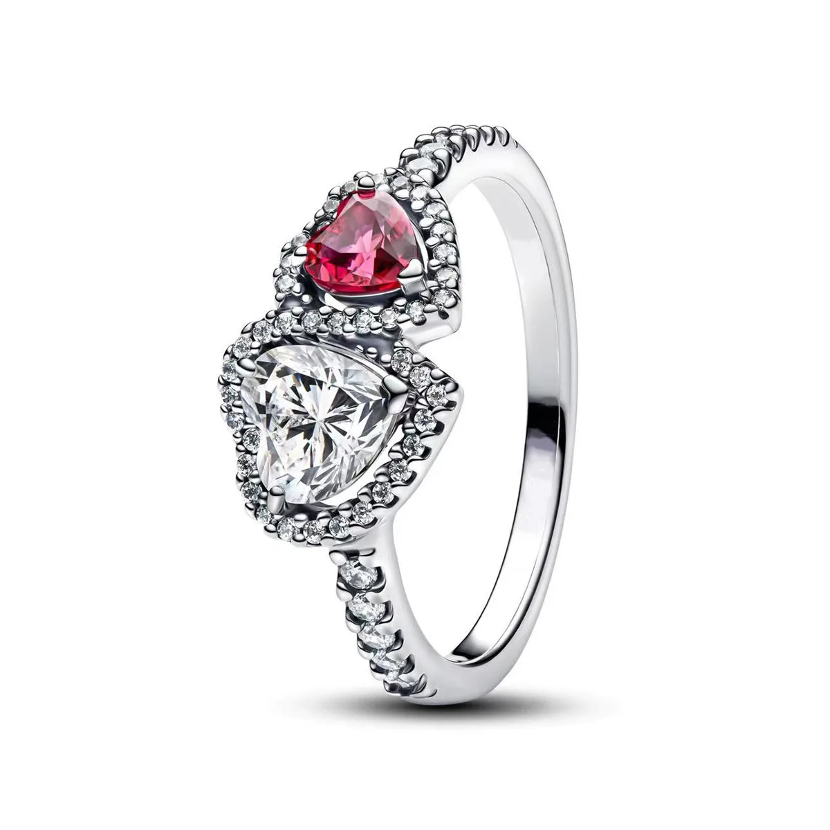 Silver Ring 925 Sterling Silver Red Pink Ring Heart Bow Sun Moon Colorful Crystal For Women Valentine's Birthday Gift DIY Jewelry
