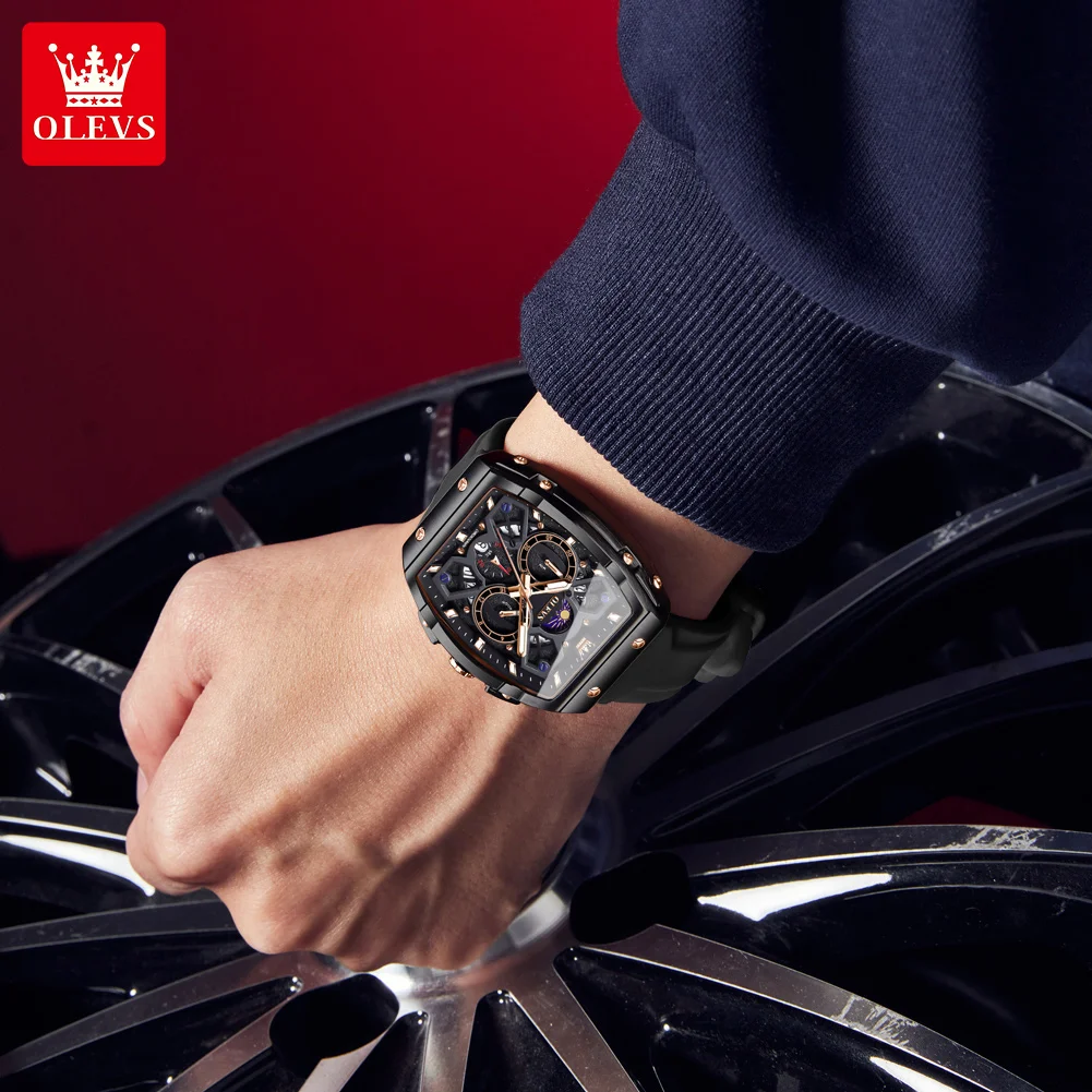 OLEVS 2942 Quartz Watch For Men Luxury Chronograph Date Waterproof Luminous Wristwatches Moon Phase Big Dial Original Man Watch