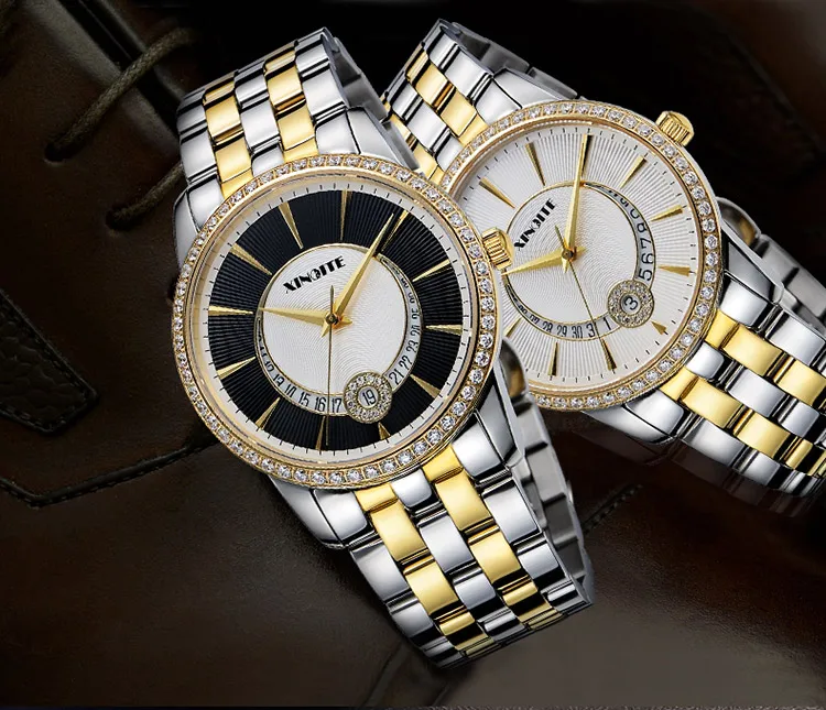 

Luxury Diamend 40MM Men Automatic Mechanical Watch Stainless Steel Two Tone Male Wristwatch 3PIN