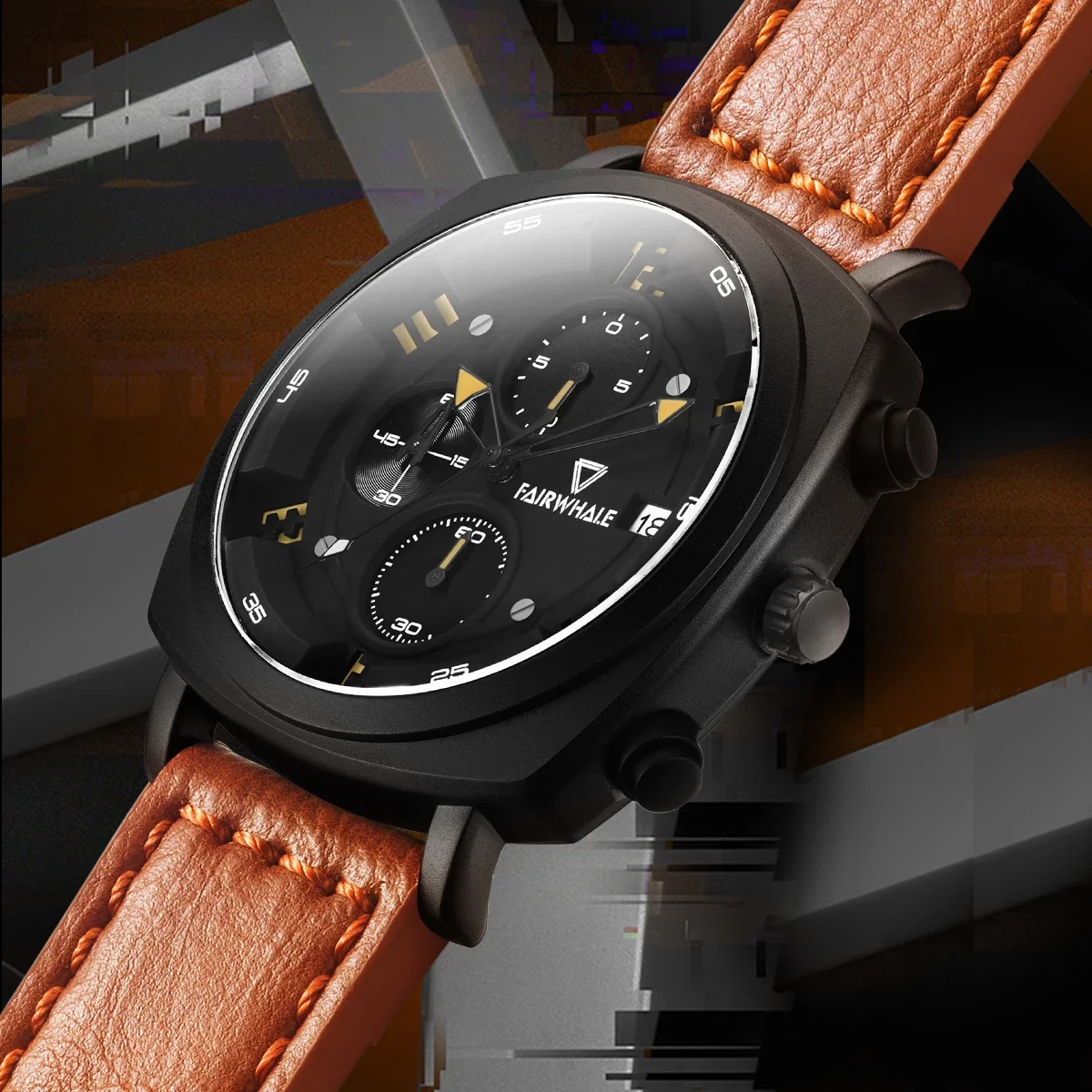 Luxury Watches Mens Brand Mark Fairwhale Fashion Brown Leather Strap WristWatch Sports Boy Waterproof Quartz Clocks Reloj Hombre