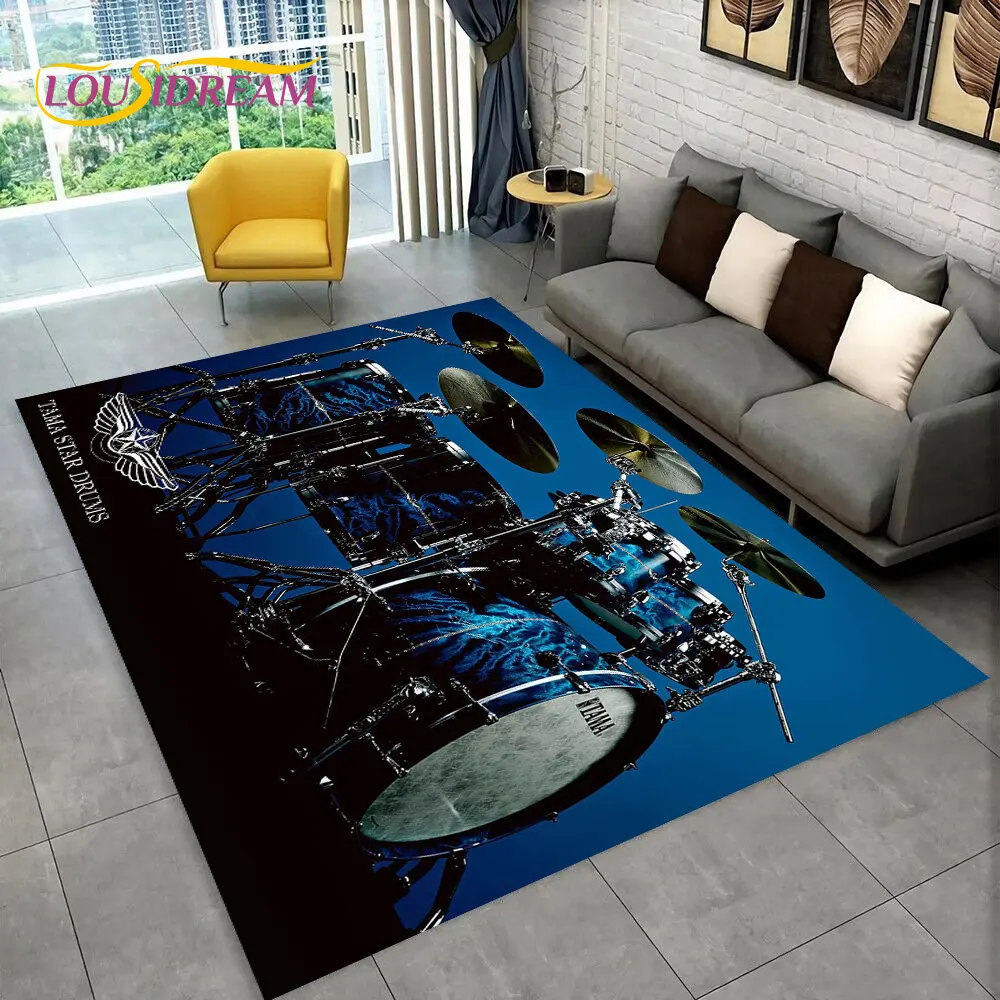 Drum Kit Music Instruments Drum Set Area Rug,Carpet for Home Living Room Bedroom Sofa Doormat Kitchen Decor,Non-slip Floor Mat