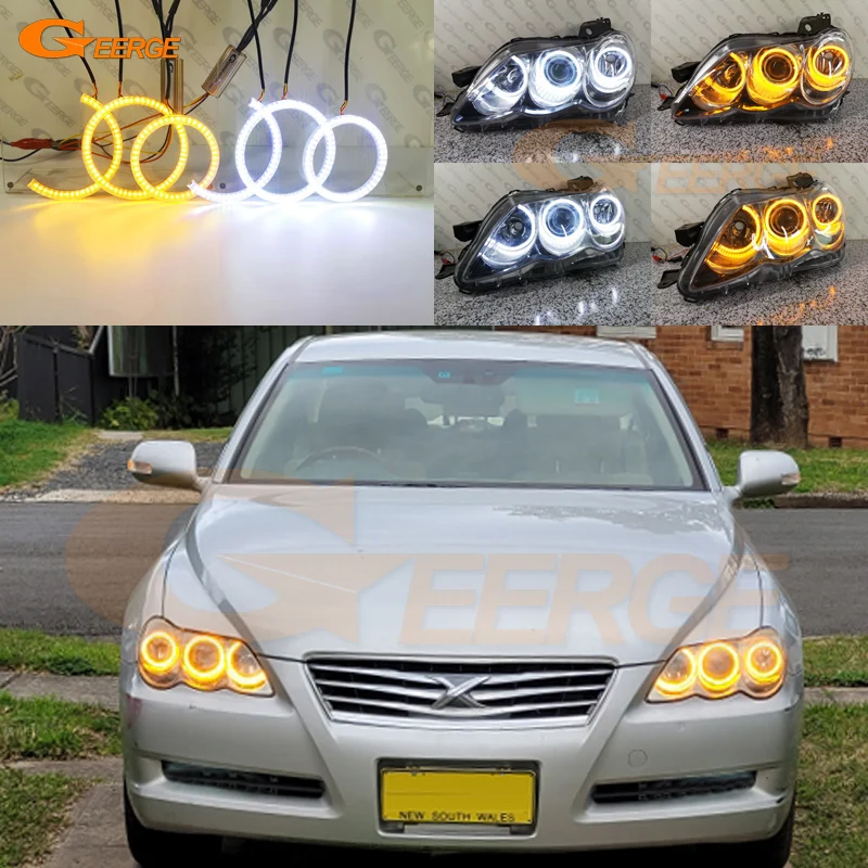 

For Toyota Mark X Mark-X I REIZ Ultra Bright Dual Color Switchback Day Light Turn Signal SMD LED Angel Eyes Kit Halo Rings