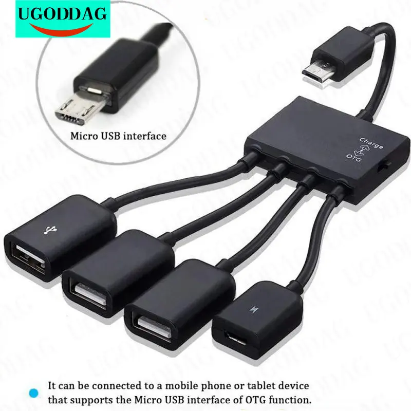 4 Port Micro USB 2.0 HUB 4-IN-1 OTG Hub Power Adapter Cable For Android Phone Tablet PC