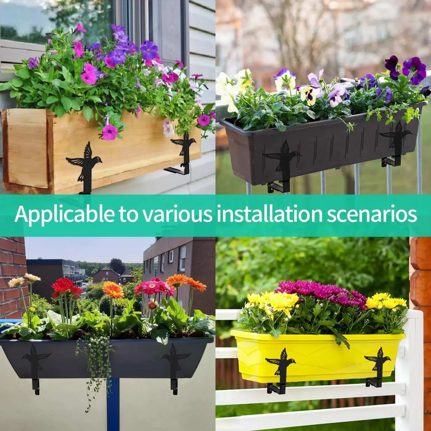 Adjustable Heavy Duty Iron Planter Pot Holder Metal Bracket Wall Mount for Railings Balcony Window Patio Garden Flower Box Hook 6