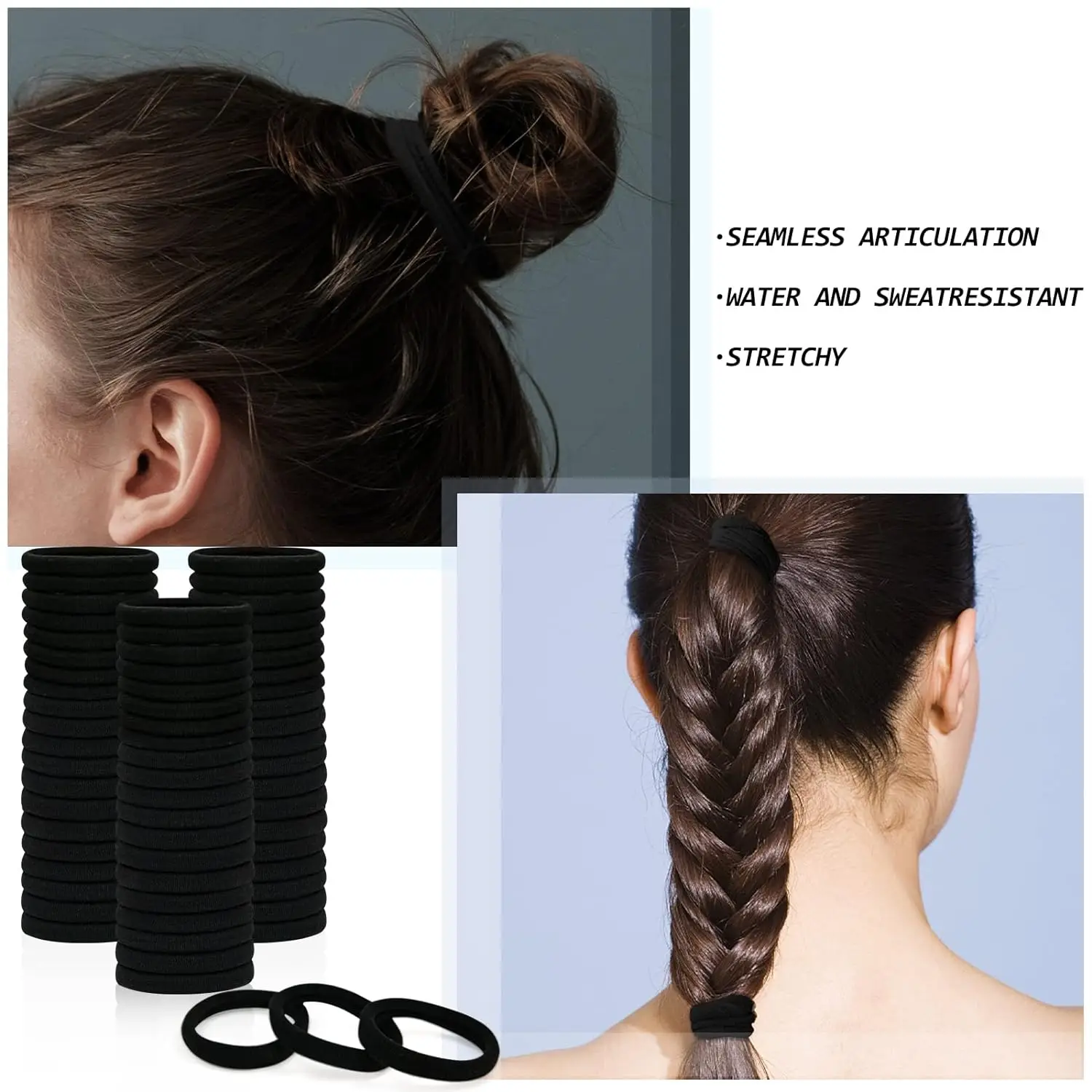 Hair Band 100 Pcs 4cm Elastic Hair Ties Thick Seamless Soft Ponytail Holders for Girl Women