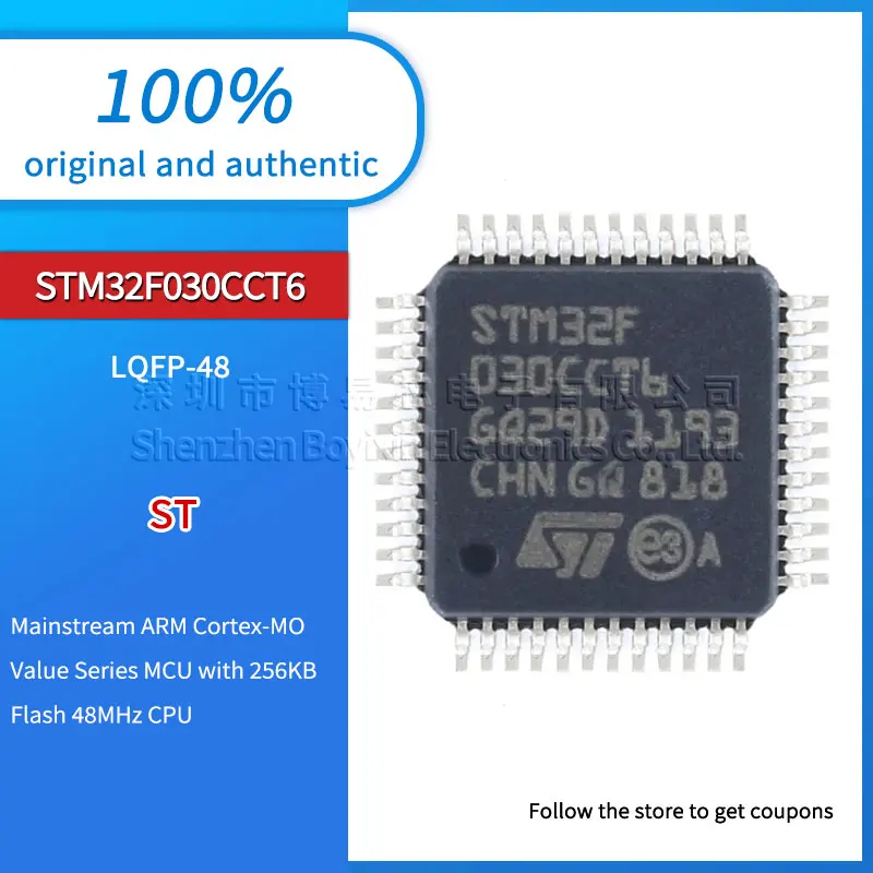 

Original genuine STM32F030CCT6 LQFP-48 ARM Cortex-M0 32-bit microcontroller-MCU IC chip