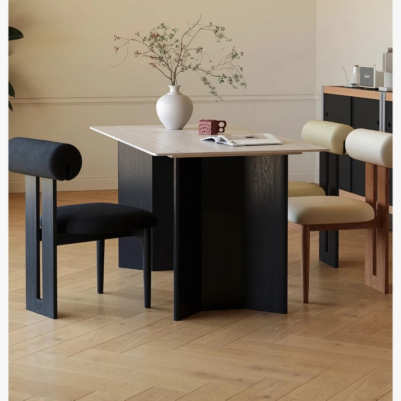 Nordic Solid Wood Dining Chair Ash Wood French Style Upholstered Back Chair Vintage Retro Home Kitchen Table Seat Comfort Seat