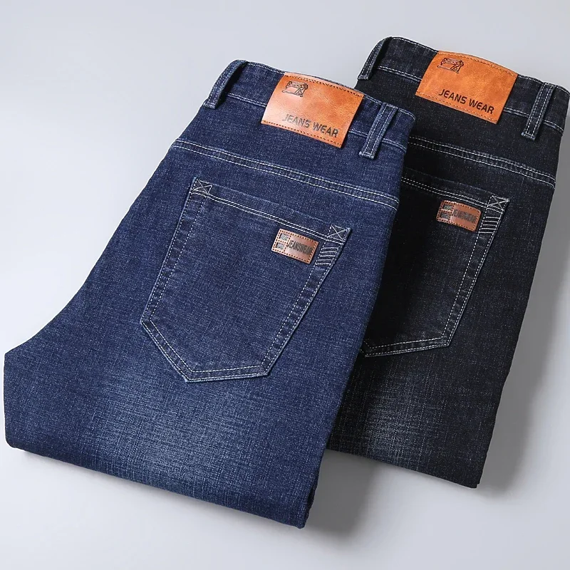 Business Men's Clothing Stretch Jeans Autumn New Straight Casual Regular Classic Fashion Denim Trousers Male Black Blue Pants 4