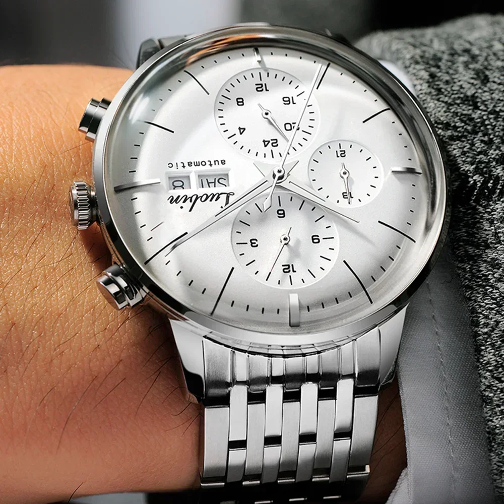 Montre d&rsquo;affaires automatique pour hommes Mouvement m&eacute;canique Chronographe multifonction en acier inoxydable &eacute;tanche Kevin Watch