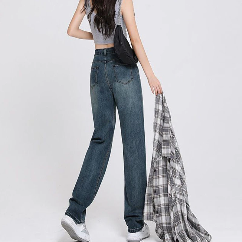 Pantalones de mezclilla Vintage para mujer, Jeans nuevos, Jeans holgados,  ropa femenina de cintura alta, ropa de calle de moda coreana, ropa Y2k