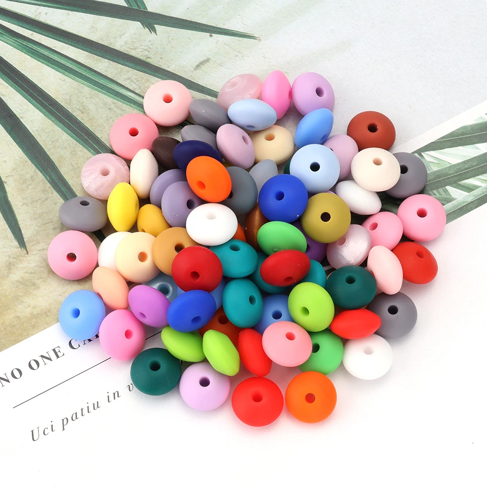 150 pezzi Perline in silicone a forma di lenticchia, perline a forma di