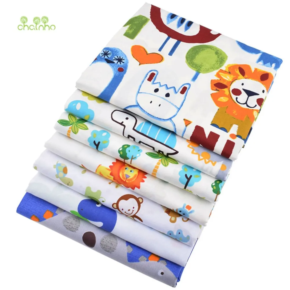 Chainho,Printed Twill Weave Cotton Fabric,DIY Sewing Quilting Material,Patchwork Cloth,7 Designs Cartoon Series,2 Sizes,15C155