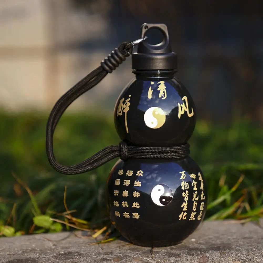 Garrafa de água portátil de cabaça 750ml, garrafa de água esportiva de grande capacidade com alça, corda de cintura, chaleira de água retrô inspirada chinesa