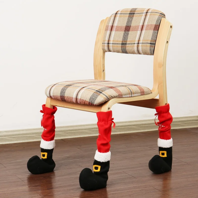 Embroidered Christmas Leg Covers for Chairs & Tables - Festive Knitted Slip-On Protectors  for  Hotel/Restaurant Decor