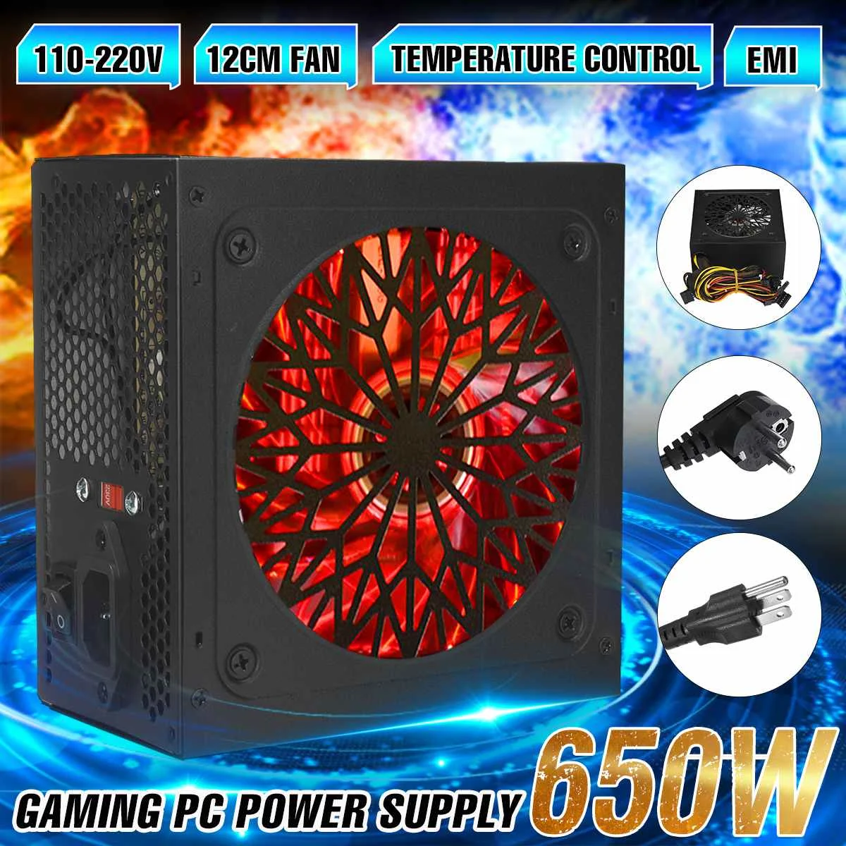 650W PC Power Supply Passive PFC Silent Fan ATX 20+4pin Computer Gaming
