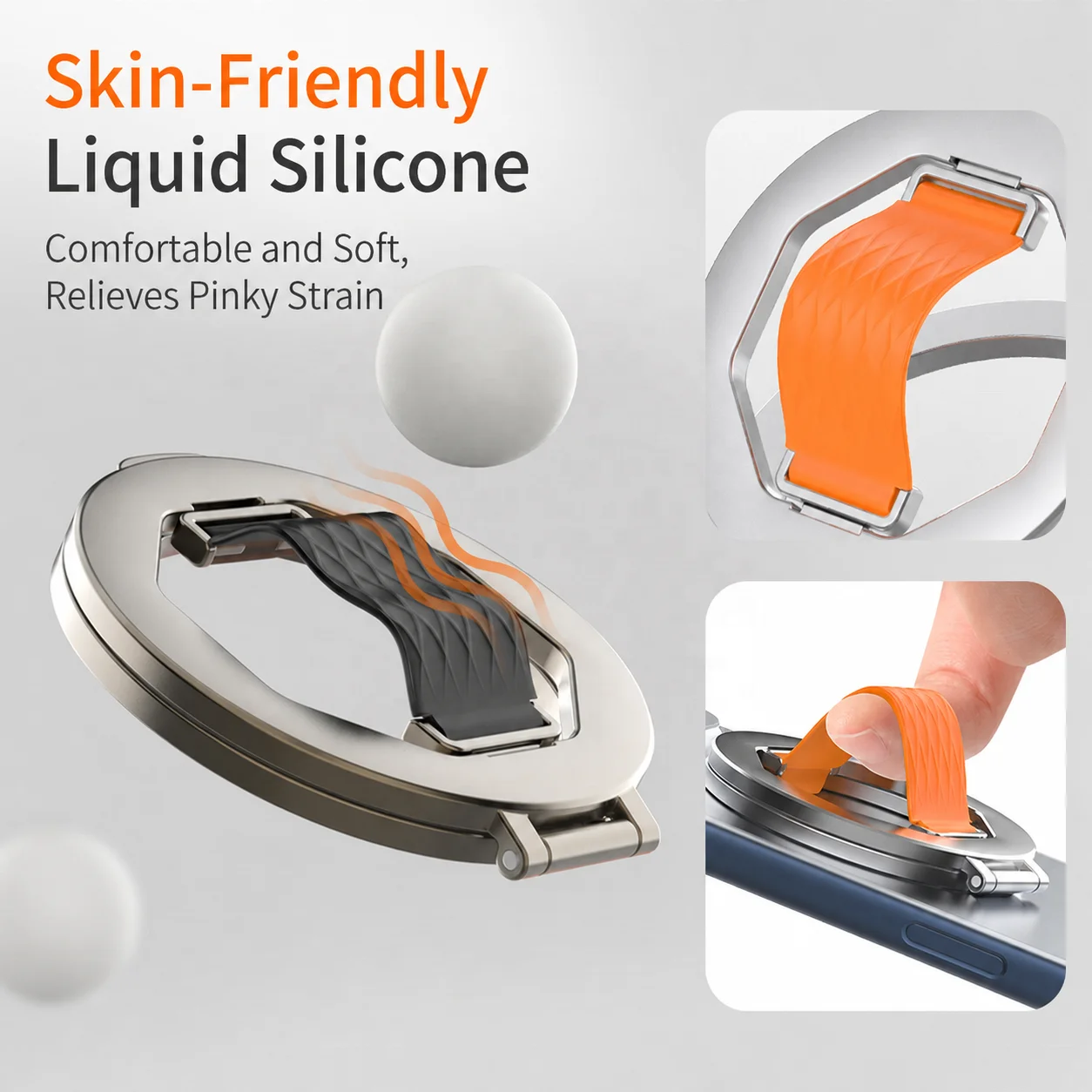 MagSafe Magnetic Foldable Phone Ring Holder with Silicone Finger Grip Strap
