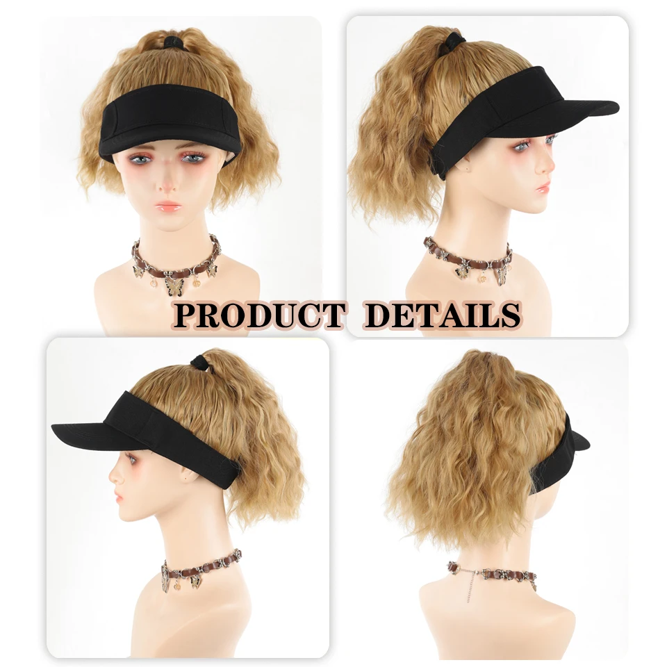 Synthetic Water Wave Ponytail Extensions wiht Hat Sun protection sports Baseball Cap All-in-one Hat Wig Adjustable size
